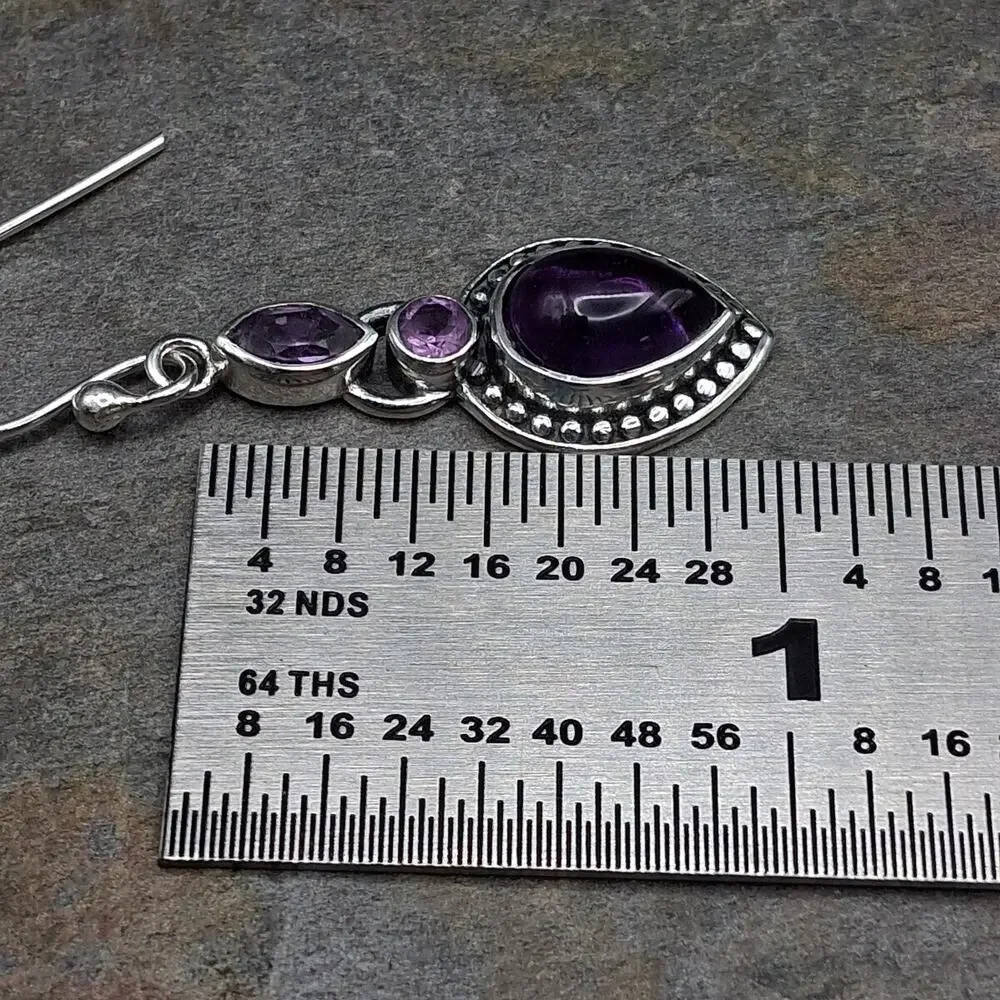 Sterling Silver Amethyst Dangle Earrings 925 Southwestern French Wire Purple